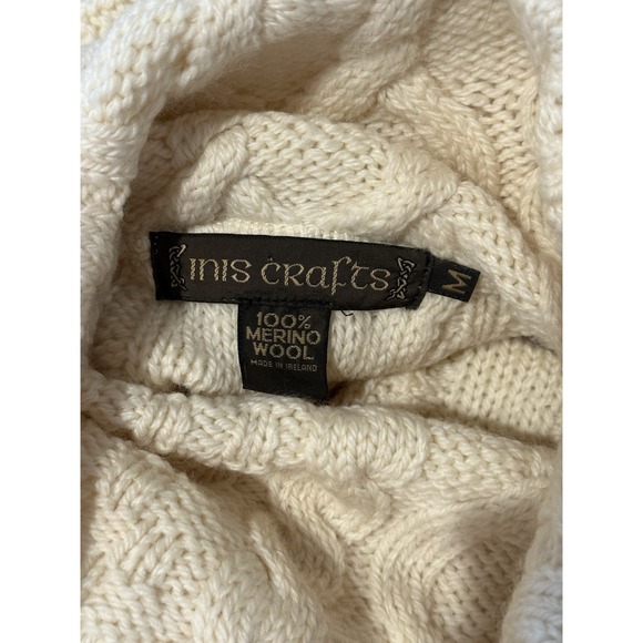 Inis Crafts Merino Wool Cable Knit Sweater Women Medium M Chunky Made in Ireland - Picture 4 of 4